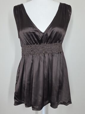 Vtg Y2K Express Brown Silk Satin Babydoll Tank Tuscan Mom Fairy Festival Boho M